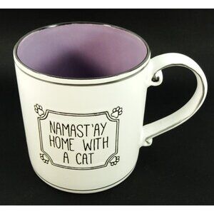 Namast'ay Home with a Cat Yoga Namaste Large Coffee Mug White Purple